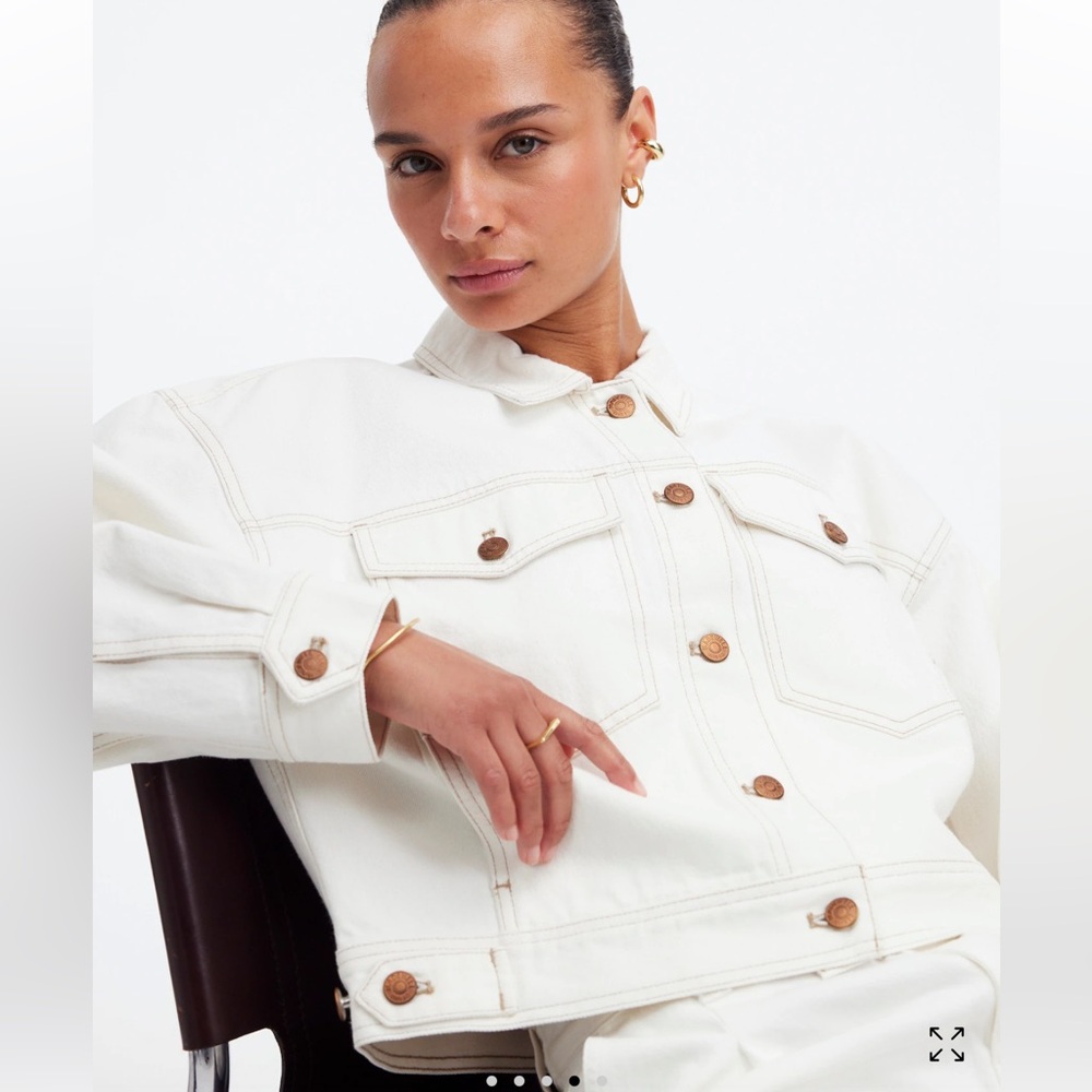 White Denim Jacket with Brown Buttons